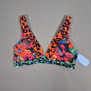 Hilinker Women Orange Floral Leopard Print Bikini Top Size L New with Tags